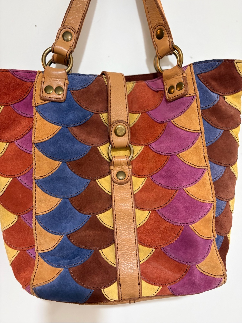 Lucky Brand Multicolor Scallop Suede Hobo with Tan Trim - Picture 3 of 8